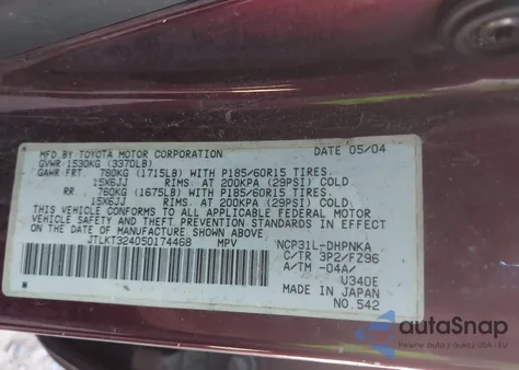 2005 Scion Xb z USA, uszkodzony, nr VIN JTLKT324050174468